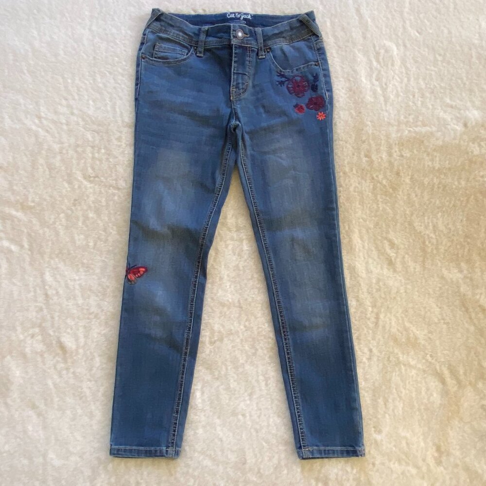 Cat & Jack Super Skinny Jeans butterfly Floral Embroidery size 8